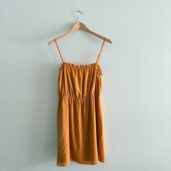 Aritzia Sunday Best Blixen Ruffled Mini Dress Marigold Mustard Yellow Large - Picture 3 of 6